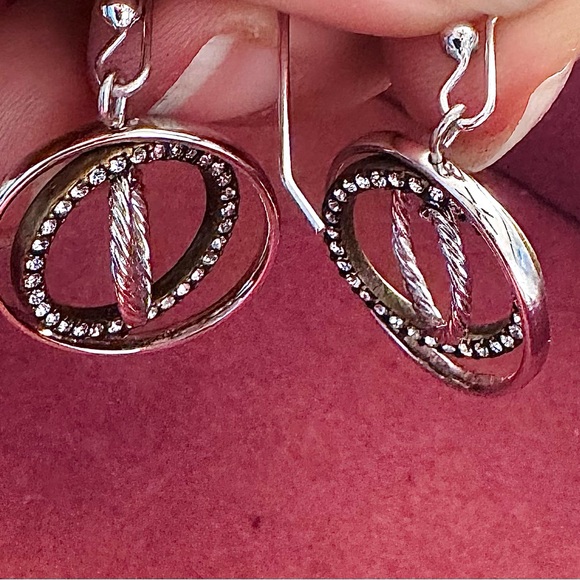 Touchstone Crystal by Swarovski Silver and Black Multi Circle Dangle Earrings - Picture 2 of 2